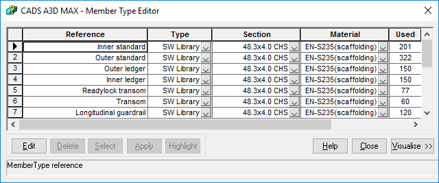 CADS A3D MAX - Member Type Editor