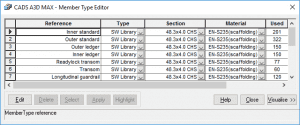 CADS A3D MAX - Member type editor